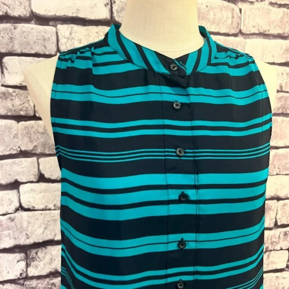 J. Crew Navy & Green Sleeveless Button Down Blouse Size 6